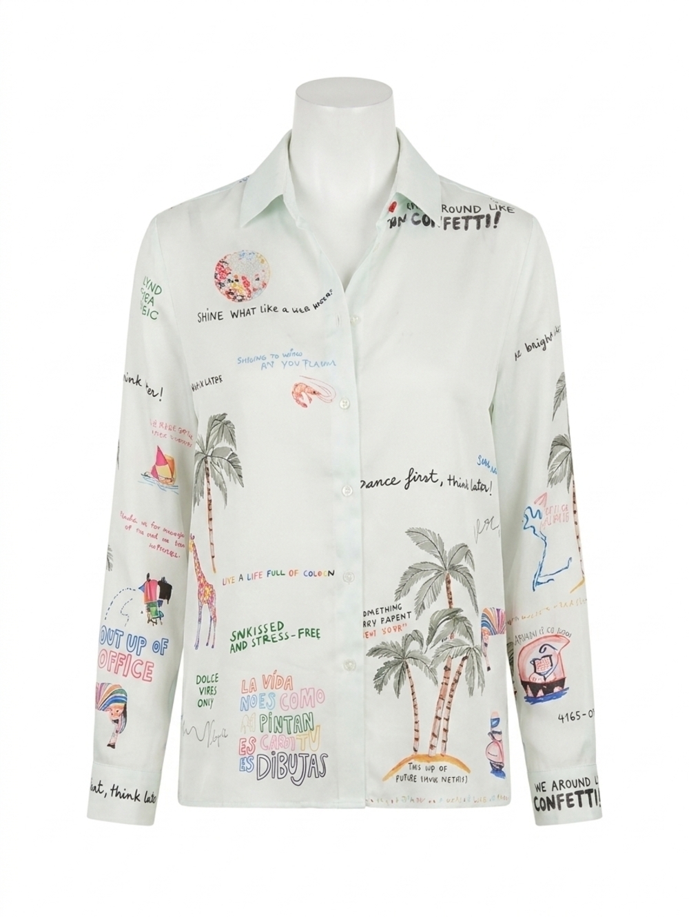 NEW VILAGALLO women's quotes and palm trees shirt in white